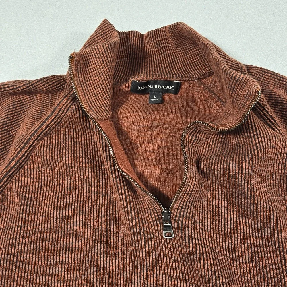 Banana‎ Republic Mens Large Brown Sweater Ribbed Quarter-Zip Mock Neck Cotton